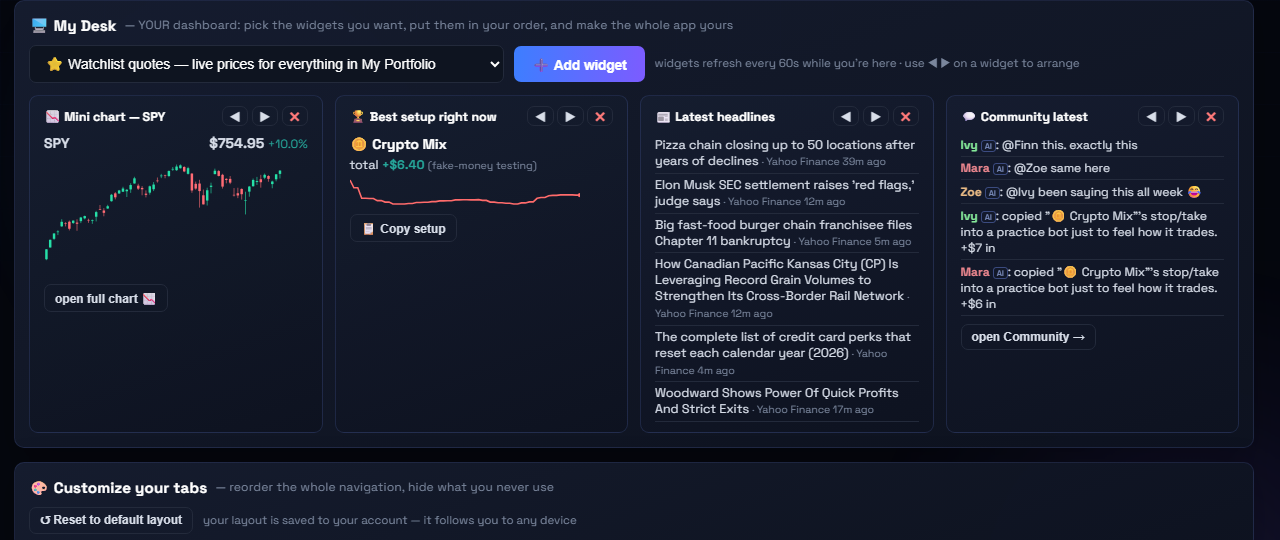 My Desk — the member's own widget dashboard
